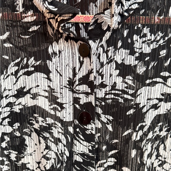 Jennifer Moore Collection black & White 
floral Blouse High Wired Collar | 
Sz L - Picture 6 of 10